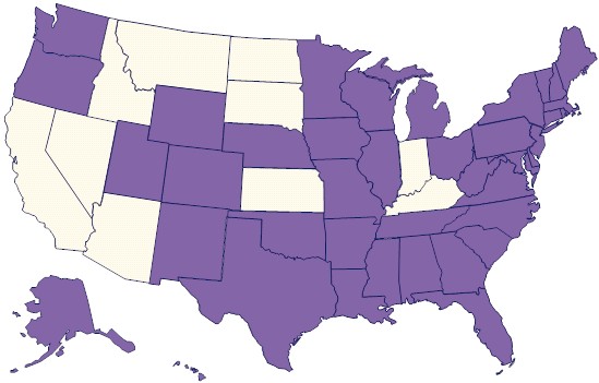 United States map the purple colored states indicate the participating PRAMS states.