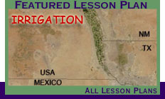 [Graphic] View of irrigated land from space. Links to the Rio Grande lesson plan.