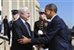 Defense Secretary Robert M. Gates greets President Barack Obama upon his arrival at the Pentagon for the Armed Forces Farewell Tribute to honor Gates, June 30, 2011. DOD photo by Cherie Cullen