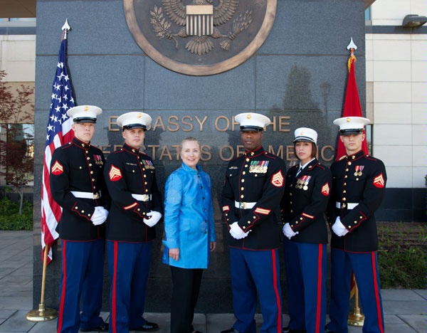 Group photo with U.S. Embassy Marines.