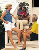 Older adults outside talking