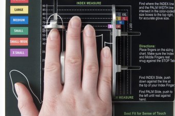 A hand-sizing tool was designed by Stacey Lee of Natick Soldier Research, Development and Engineering Center and Masley Enterprises. One of the greatest design features is the stopper that measures a person's index finger.