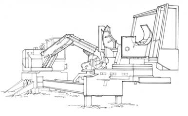 Trailer Mounted pull-through delimber with saw.