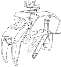 A drawing of a grapple saw head.