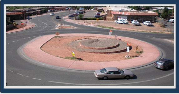 One of six roundabouts built at major intersections on a reconstruction project for SR-179 in Sedona, Arizona