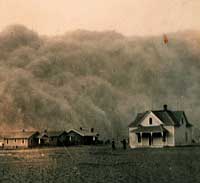 A dust storm approaches Stratford, Texas on April 18, 1935.