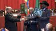 Sudan's President Omar al-Bashir, left, and South Sudan President Salva Kiir, right, shake hands on the completion of a signing ceremony after the two countries reached a deal on economic and security agreements in Addis Ababa, Ethiopia, Sept. 27, 2012. 