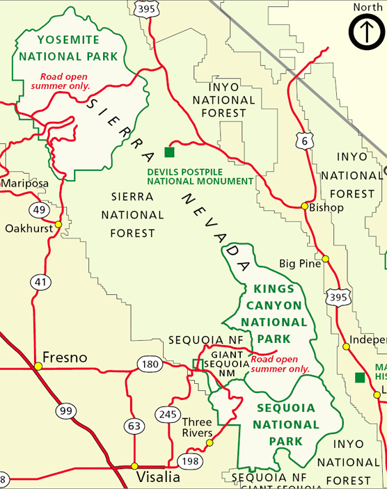 Map showing roads around the parks