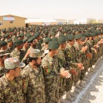 New Afghan National Army soldires stand in ranks for their graduation from Regional Military Training Center-North. This is the final graduation of troops that will be instructed by coalition forces.