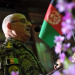 Afghan National Army Chief of Army Staff Gen. Sher Karimi speaks during a ceremony commissioning the Afghan National Army Special Operations Command’s Special Mission Wing, in Kabul, July 18.