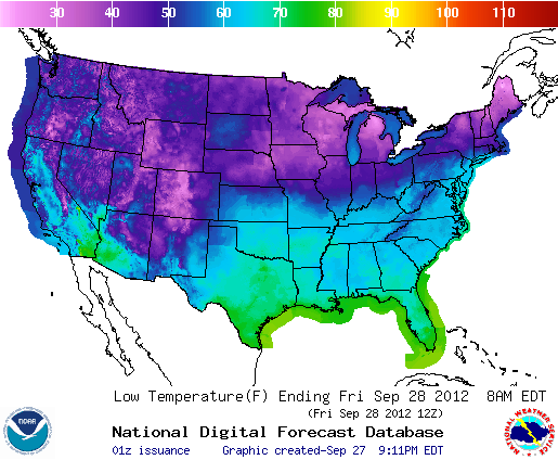 Graphic Forecast of Temperatures Across the US from the National Digital Forecast Database