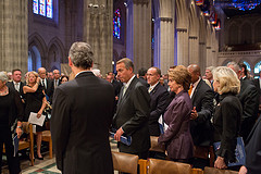 Speaker John Boehner and Democratic Leader Nancy Pelosi greet members of the congregation following a service celebrating the life of Neil Armstrong at the Washington National Cathedral. September 13, 2012. (Official Photo by Bryant Avondoglio)

--
This official Speaker of the House photograph is being made available only for publication by news organizations and/or for personal use printing by the subject(s) of the photograph. The photograph may not be manipulated in any way and may not be used in commercial or political materials, advertisements, emails, products, promotions that in any way suggests approval or endorsement of the Speaker of the House or any Member of Congress.