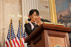 Daw Aung San Suu Kyi takes a moment prior to addressing Members of Congress and
guests during a Congressional Gold Medal Ceremony in her honor.  September 19, 2012.  (Official Photo by Heather Reed)

--
This official Speaker of the House photograph is being made available only for publication by news organizations and/or for personal use printing by the subject(s) of the photograph. The photograph may not be manipulated in any way and may not be used in commercial or political materials, advertisements, emails, products, promotions that in any way suggests approval or endorsement of the Speaker of the House or any Member of Congress.