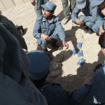 An Afghan National Police officer instructors talks about counter improvised techniques during a C-IED train-the-trainer course at Lashkar Gah Training Center, Helmand province, Afghanistan.