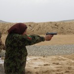 Candidates of the Female Training Battalion (also known as Malalai) conduct their final Performance Objective check for 9mm pistols from 1 to 4 April 2012.