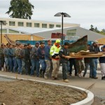 Dugout canoe moved to the Hibulb Cultural Center for Conservation.