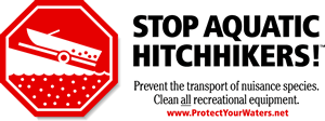 Stop aquatic hitchhikers - A graphic of a boat being launched into a body water.