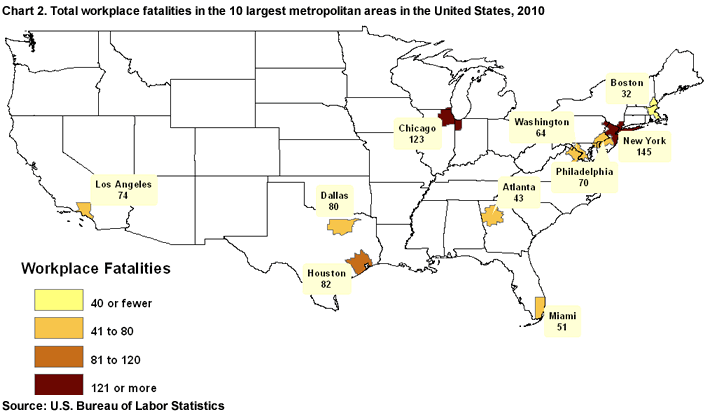 Chart 2. Total workplace fatalities for metropolitan areas in Maryland, 2010