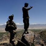 U.S. Security Force members from the 439th Air Expeditionary Advisor Sq. (AEAS), 438th AEW, Kabul International Airport (KAIA), Afghanistan, advise members of the Afghan Air Force during a mounted and dismounted patrol outside of Kabul.