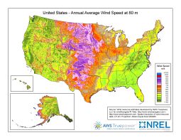 Thumbnail image of the national 80m wind resource potential in the United States map.