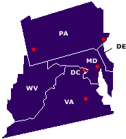Map of HUD Region 3 (Delaware, District of Columbia, Maryland, Pennsylvania, Virginia, West Virginia)