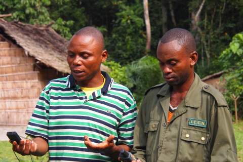 A park guard learns to use a compass and GPS unit to enhance law enforcement efforts and combat poaching at the national park.