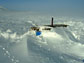 Photo of snow and ice covering a building at Lake E in the Russian Arctic.