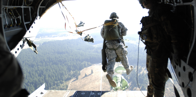 Airborne soldiers jumping