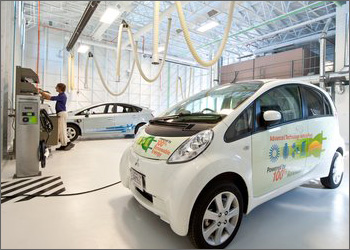 Plug-in electric vehicle charging at NREL.