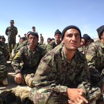 Afghan National Army trainees listen to an ANA instructor, or bridmal, give a first aid class during Regional Basic Warrior Training at Regional Military Training Center Southwest in Helmand province, Afghanistan, May 15, 2012.