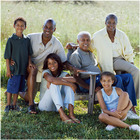 A large family sitting in a meadow. - Click to enlarge in new window.