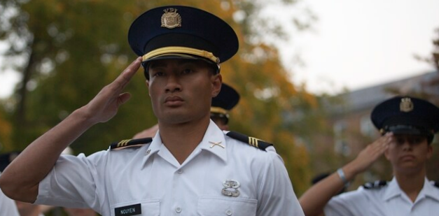 Virginia Tech ROTC Cadet saluting