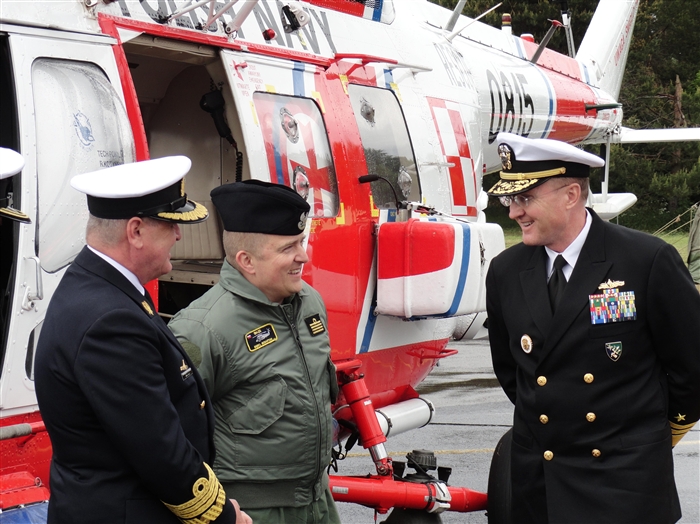 GDYNIA, Poland (June 1, 2012) - Polish Vice Adm. Tomasz Mathea (left), Commander-in-Chief, Polish Navy, and U.S. Navy Vice Adm. Frank C. Pandolfe (right), Commander, U.S. 6th Fleet and Commander, Striking and Support Forces NATO, speak with an aircrewman of the W-3RM 'Anakonda' search and rescue helicopter used by the Polish Navy. During Vice Adm. Pandolfe's official visit to Poland, he met with several Polish Navy and other military officials. His visit coincided with the start of the largest international maritime exercise in the Baltic Sea, BALTOPS, which marks its 40th anniversary this year.  Participants from 12 countries are participating in the exercise, June 1-16, including Denmark, Estonia, France, Georgia, Germany, Latvia, Lithuania, the Netherlands, Poland, Russia, Sweden and the United States. 