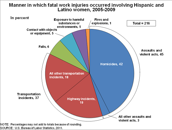 Manner in which fatal work injuries occurred involving Hispanic and Latino women, 2009