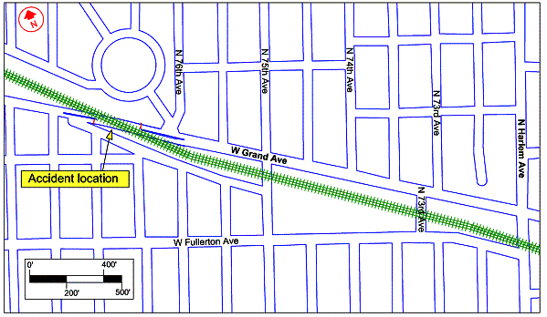 Figure 1. Location of the Elmwood Park grade crossing accident.