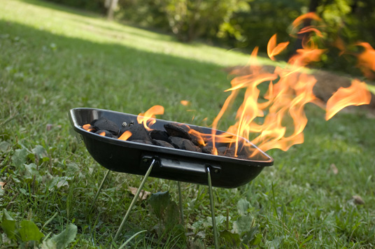 Charcoal grill with flames