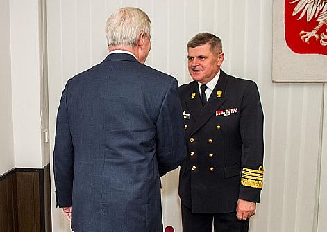 Secretary of the Navy (SECNAV) the Honorable Ray Mabus meets with Commander-in-Chief of Polish Navy Vice Adm. Thomasz Mathea in Warsaw, Poland. Mabus met with senior U.S. and Poland military and civilian officials to discuss bilateral and multilateral security issues. Mabus is visiting Poland as part of a four-day trip to several European nations to enhance U.S. relations with NATO allies.   U.S. Navy photo by Chief Mass Communication Specialist Sam Shavers (Released)  120920-N-AC887-007
