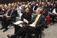 Former Secretary of Labor Alexis Herman chats with Secretary Chu before the start of the Diversity and Inclusion Town Hall. | Energy Department file photo.
