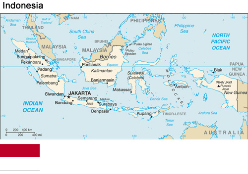 Map and flag of Indonesia