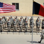 A platoon of Afghan Border Police wait for their graduation ceremony to begin at Regional Training Center Sheberghan, Jawzian, May 17.