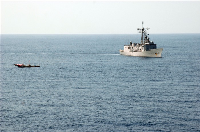 USS MOUNT WHITNEY, Atlantic Ocean &mdash; USS Carr (FFG 52) approaches a distressed vessel off the coast of Sierra Leone Jan. 14. The vessel was spotted by lookouts from USS Mount Whitney. The small craft, with a crew of six, had been at sea for 35 days and was without a working motor, food or water. Within two hours, the craft was resupplied and able to make the journey back to land safely under it&#39;s own power, thanks to the crew of USS Carr. (Navy photo by Petty Officer 1st Class Kurt Riggs)