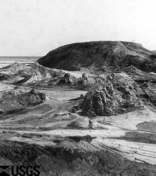 1905 photo of a group of mud volcanoes now submerged beneath the Salton Sea.