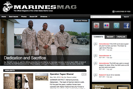 Image of the Marines Magazine website.