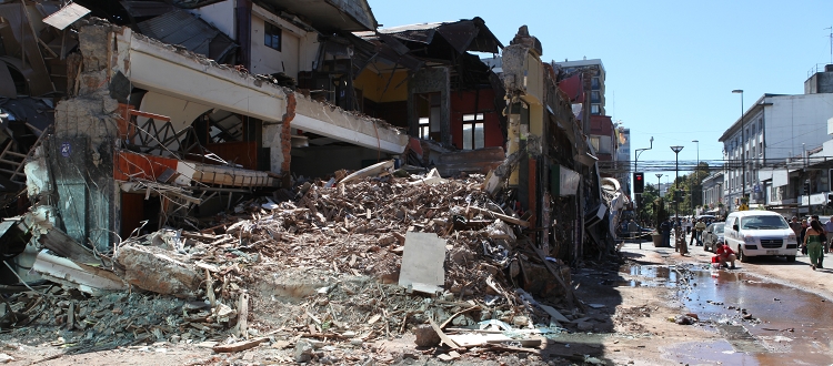 Damage to structures in downtown Concepcion, Chile, due to the
February 27, 2010 earthquake.