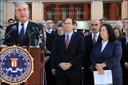 FBI Director Robert Mueller spoke to reporters at a press conference on March 6 at the Washington Field Office announcing a $1 million reward for the safe return of retired FBI Special Agent Robert Levinson. Levinson went missing during a business trip to Kish Island, Iran on March 9, 2007. Appearing with Mueller are Deputy Director Sean Joyce and Levinson’s wife Christine. For more information, see http://www.fbi.gov/levinson.