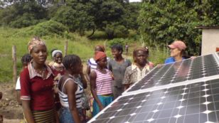 Photovoltaic cells in the solar panels, such as these in a village in Benin, convert sunlight into electricity  