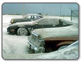 Cars covered in volcanic ash, Mount Pinatubo eruption, Philippines.