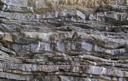 Photo of horizontal layering of sedimentary rocks