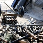 A Russian-made BM-14 rocket launcher and other unusable former Warsaw Pact weapons lay in a pile at the Force Support Depot on Camp Hero Oct. 29 in Kandahar, Afghanistan. The FSD has more than 3,000 NATO and foreign weapons in its inventory.  (Photo by Air Force Master Sgt. Paul Hughes)