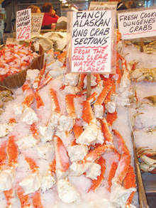 Seafood selection at Seattle's Pike Place Market